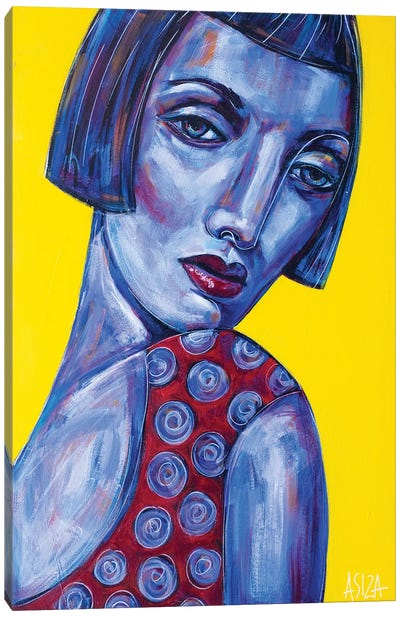 Girl With Polkadot Blouse Canvas Art Print - ASIZA