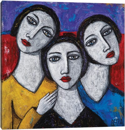 Mother And Daughters Canvas Art Print - Family Art