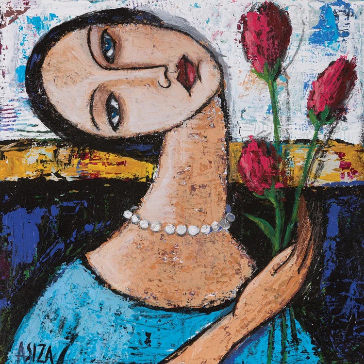 Girl With Pink Tulips