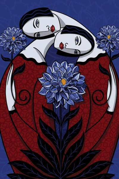 Blue Dahlias by ASIZA canvas print