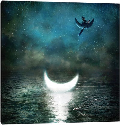 Dull Night Canvas Art Print - Crescent Moon Art