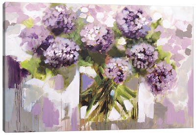 Madeline Blake Canvas Art Prints - Floral Bouquet on Silver ( Floral & Botanical > Flowers > Hydrangeas art) - 37x37 in