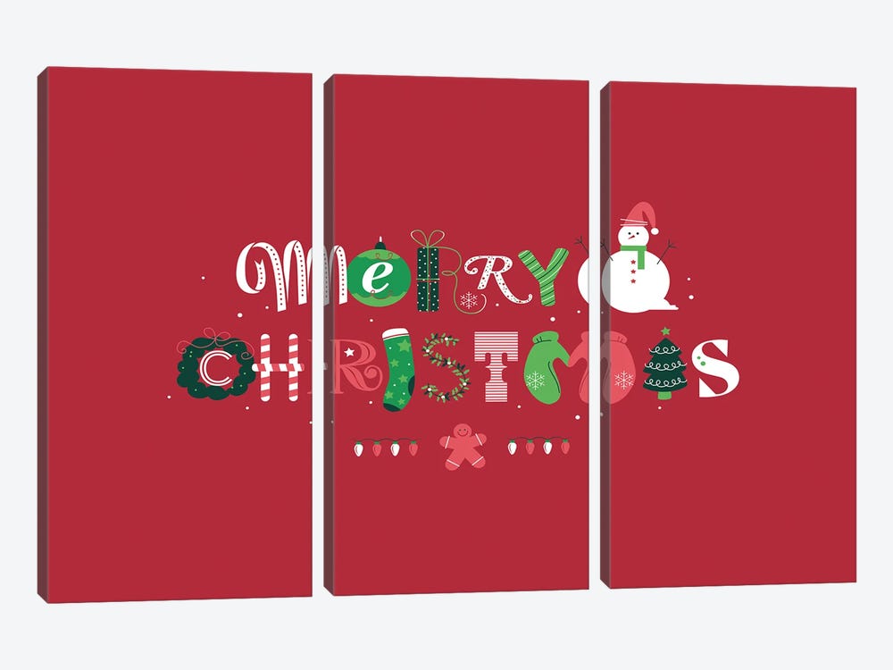 Merry Christmas by Andrea Jasid 3-piece Canvas Wall Art