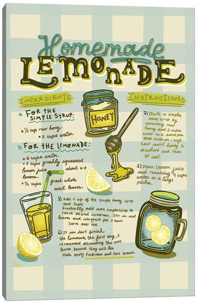 Homemade Lemonade Canvas Art Print - Gingham Patterns