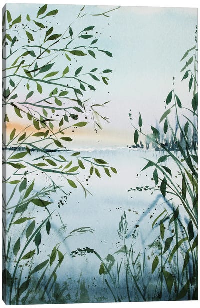 Dawn On The Lake Canvas Art Print - Grass Art