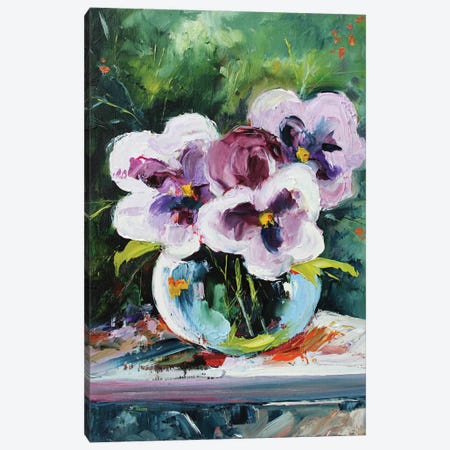 Pansies In A Glass Vase Canvas Print #AJG114} by Alexandra Jagoda Canvas Art Print