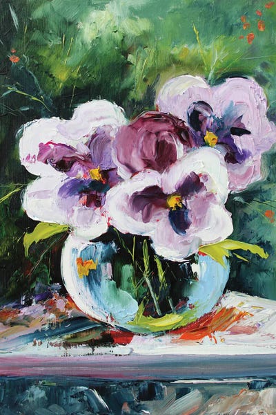 Alexandra Jagoda: Pansies In A Glass Vase by Alexandra Jagoda