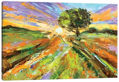 Orange Sunset Canvas Art Print - Hill & Hillside Art