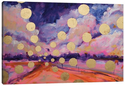 The Road Canvas Art Print - Gold & Pink Art