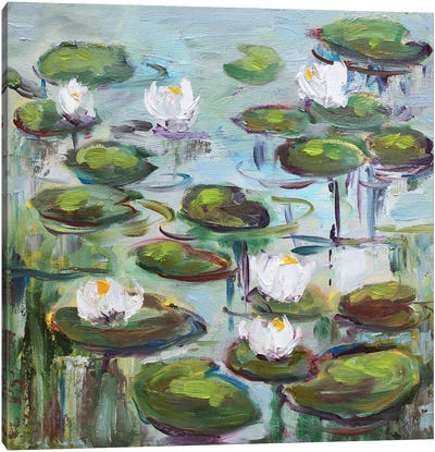 Water Lilies In The Pond Canvas Art Print - Alexandra Jagoda