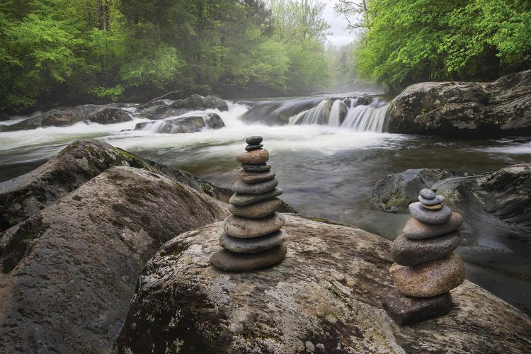 Cascading Mountain Stream And Rock Cairns, Great Smoky Mountains National Park, Tennessee, North Carolina