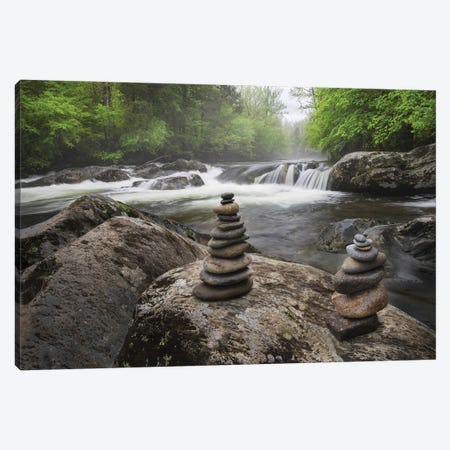 Cascading Mountain Stream And Rock Cairns, Great Smoky Mountains National Park, Tennessee, North Carolina Canvas Print #AJO137} by Adam Jones Canvas Wall Art