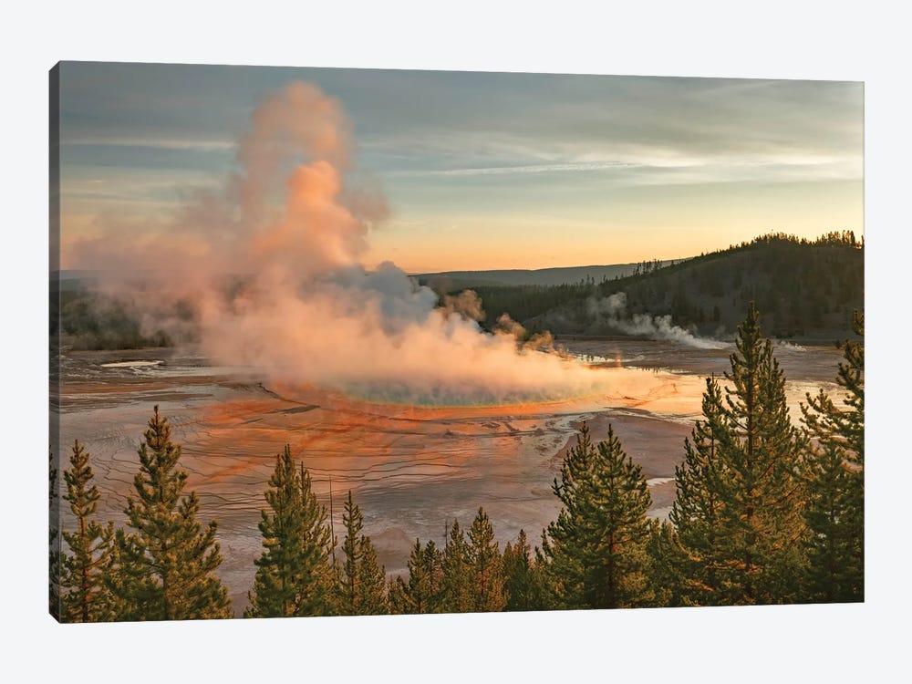 Elevated Sunrise View Of Grand Prismatic Spring And Colorful Bacterial Mat, Yellowstone National Park, Wyoming by Adam Jones 1-piece Art Print