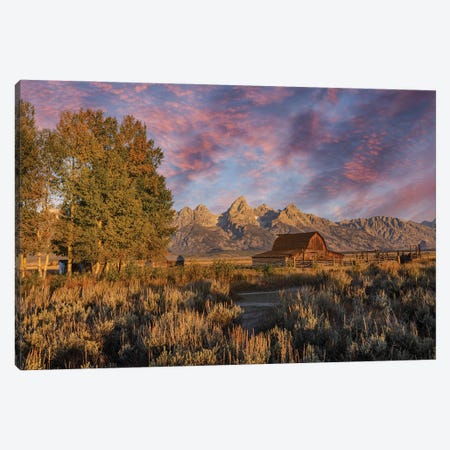 Moulton Barn At Sunrise And Teton Range, Grand Teton National Park, Wyoming Canvas Print #AJO166} by Adam Jones Art Print