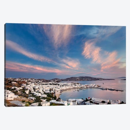 Village Harbor, Mykonos, Cyclades, Greece Canvas Print #AJO1} by Adam Jones Canvas Print