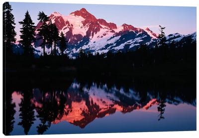 Mount Shuksan And its Reflection In Picture Lake At Dusk, North Cascades National Park, Washington, USA Canvas Art Print - Adam Jones
