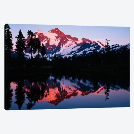 Mount Shuksan And its Reflection In Picture Lake At Dusk, North Cascades National Park, Washington, USA Canvas Print #AJO29} by Adam Jones Canvas Wall Art