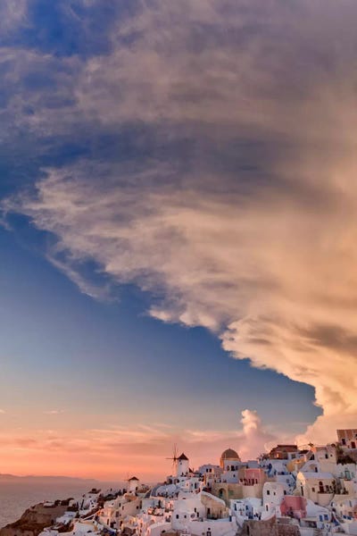 Greece: Cloudy Sunset, Oia, Santorini, Cyclades, Greece by Adam Jones