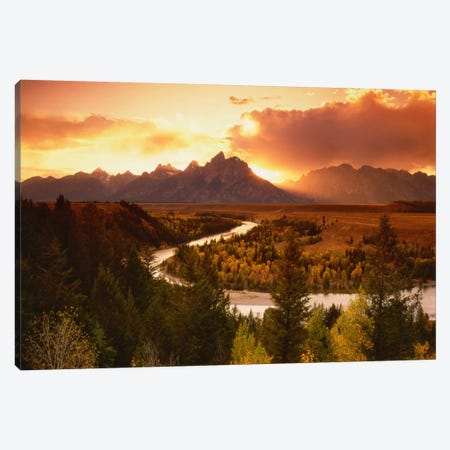 Sunset Over Teton Range With Snake River In The Foreground, Grand Teton National Park, Wyoming, USA Canvas Print #AJO31} by Adam Jones Art Print