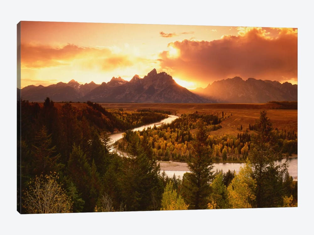 Sunset Over Teton Range With Snake River In The Foreground, Grand Teton National Park, Wyoming, USA 1-piece Art Print