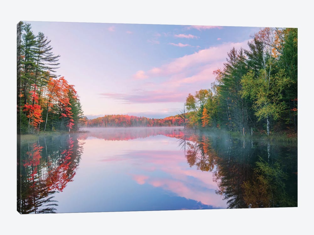 Autumn Colors And Mist On Council Lake At Sunrise, Hiawatha National Forest, Michigan by Adam Jones 1-piece Canvas Art Print