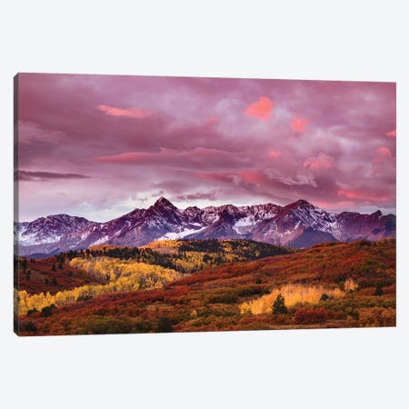 Autumn, Aspen Trees And Sneffels Range At Sunset, Mount Sneffels Wilderness. Colorado Canvas Print #AJO40} by Adam Jones Canvas Artwork