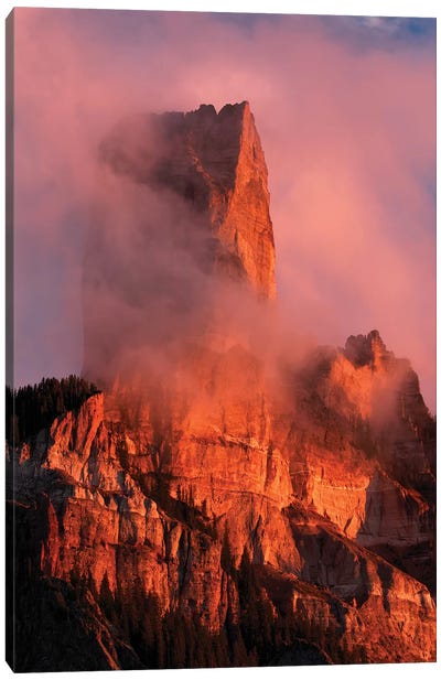 Chimney Rock at sunset, from Owl Creek Pass, Cimarron range, San Juan Mountains, Colorado Canvas Art Print - Adam Jones