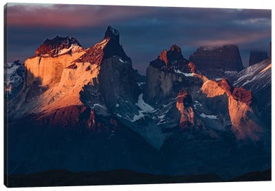 Paine Massif at sunset, Torres del Paine National Park, Chile, Patagonia III Canvas Art Print - Chile Art