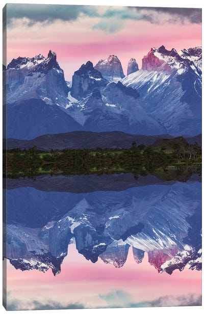 Paine Massif reflection at sunset, Torres del Paine National Park, Chile, Patagonia Canvas Art Print - Chile Art
