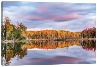 Red Jack Lake And Sunrise Reflection, Alger County, Michigan Canvas Art Print - Adam Jones