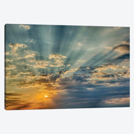 Sunbeams streaming through clouds at sunset, Cincinnati, Ohio Canvas Print #AJO81} by Adam Jones Canvas Artwork