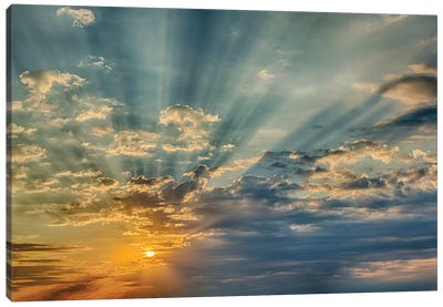Sunbeams streaming through clouds at sunset, Cincinnati, Ohio Canvas Art Print - Cloudy Sunset Art