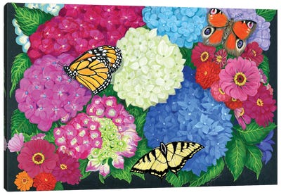Hydrangea Happiness Canvas Art Print - Monarch Butterflies