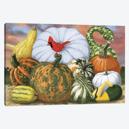 Pumpkins And The Cardinal Canvas Print #AJP63} by Ann Jasperson Art Print