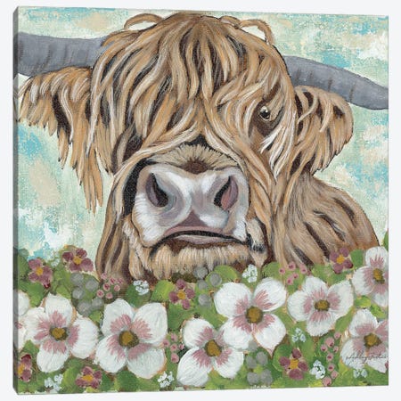 Floral Highland Cow Canvas Print #AJS5} by Ashley Justice Canvas Art Print