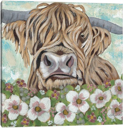 Floral Highland Cow Canvas Art Print