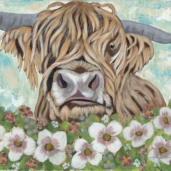 Ashley Justice: Floral Highland Cow by Ashley Justice