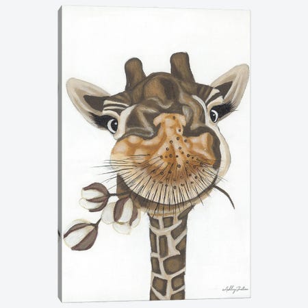 Giraffe With Cotton Canvas Print #AJS8} by Ashley Justice Canvas Art