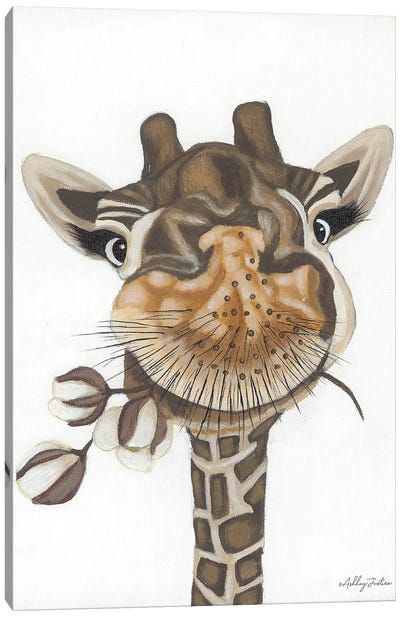 Giraffe With Cotton Canvas Art Print - Cotton Art