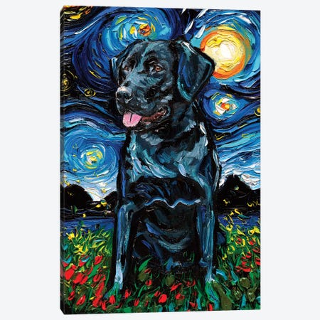 Black Labrador Night IV Canvas Print #AJT101} by Aja Trier Canvas Wall Art