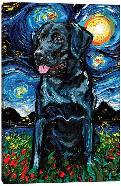 Black Labrador Night IV Canvas Art Print - Labrador Retriever Art