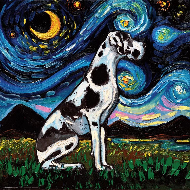 Harlequin Great Dane Night by Aja Trier wall art