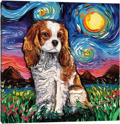 Cavalier King Charles Spaniel Night II Canvas Art Print - Re-imagined Masterpieces