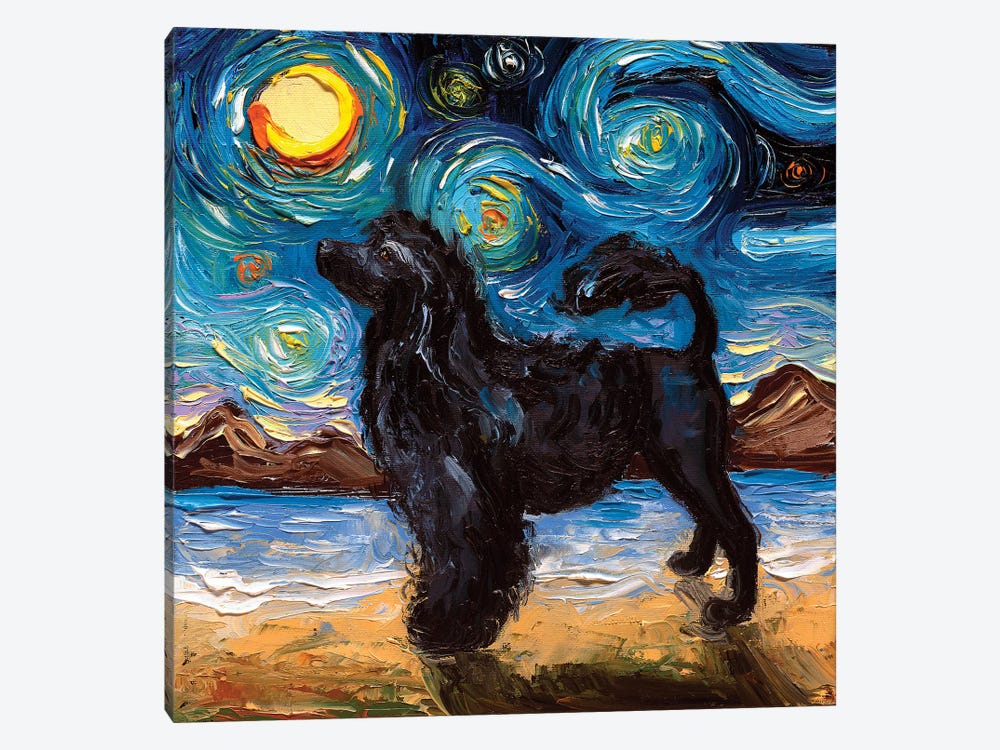 Portuguese Water Dog Night by Aja Trier 1-piece Canvas Art Print