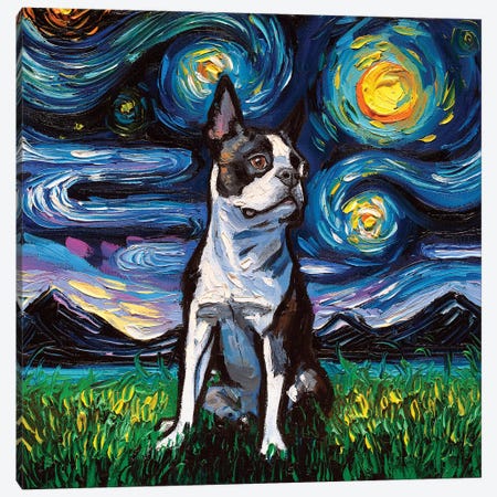 Boston Terrier Night II Canvas Print #AJT109} by Aja Trier Canvas Artwork