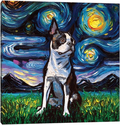 Boston Terrier Night II Canvas Art Print - All Things Van Gogh