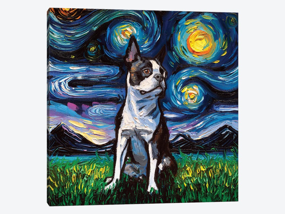 Boston Terrier Night II by Aja Trier 1-piece Canvas Art Print