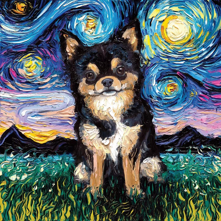 Black And Tan Chihuahua Night by Aja Trier wall art