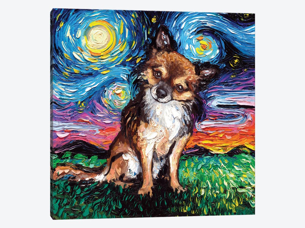 Long Haired Chihuahua Night by Aja Trier 1-piece Canvas Print