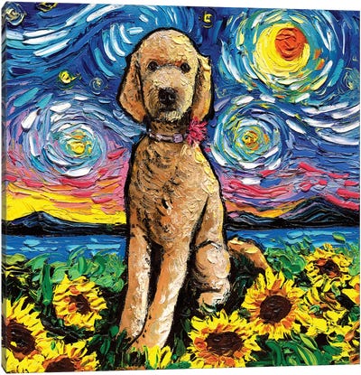 Goldendoodle Night II Canvas Art Print - All Things Van Gogh